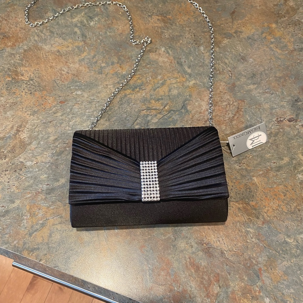 Jessica McClintock Black Clutch with Silver Chain NWT - Picture 2 of 9